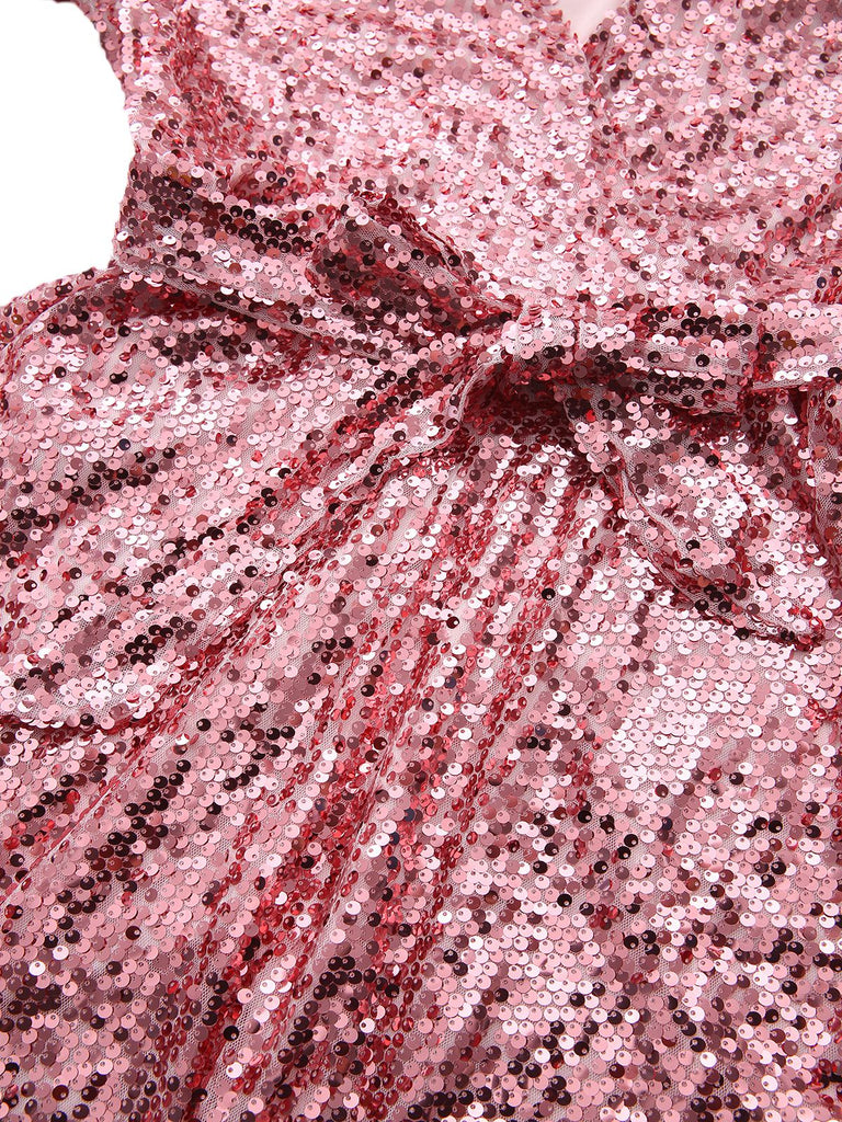 1970s V-Neck Flare Sleeve Sequined Disco Dress - vintage dress, retro fashion