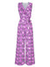 1970s V-Neck Floral Belted Sleeveless Jumpsuit: 1970s detail work for the woman who notices