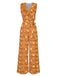1970s V-Neck Floral Belted Sleeveless Jumpsuit: 1970s detail work for the woman who notices