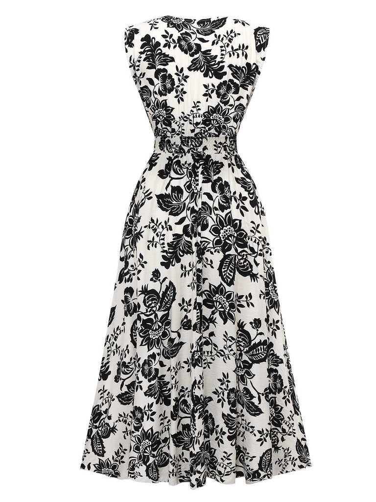 1970s V-Neck Floral Cap Sleeve Midi Dress - vintage dress, retro fashion