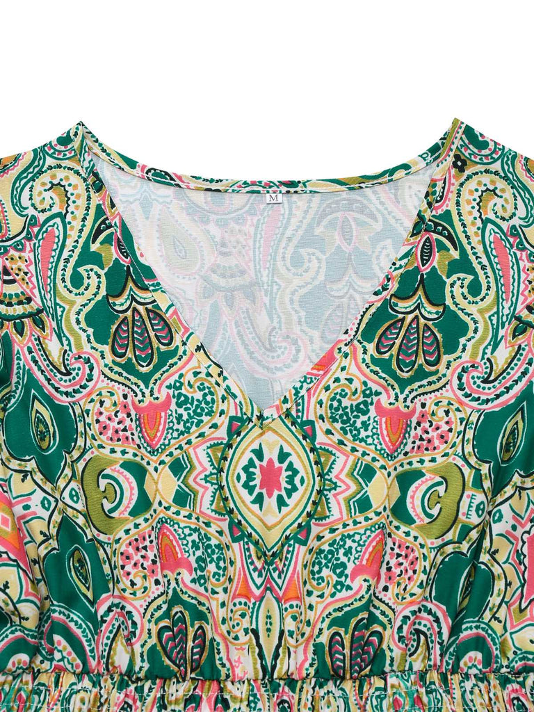 1970s V-Neck Paisley Print Ruffed Sleeve Dress - vintage dress, retro fashion
