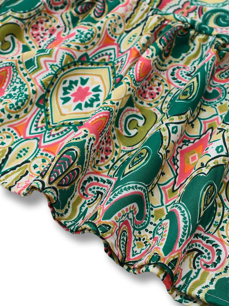 1970s V-Neck Paisley Print Ruffed Sleeve Dress - vintage dress, retro fashion