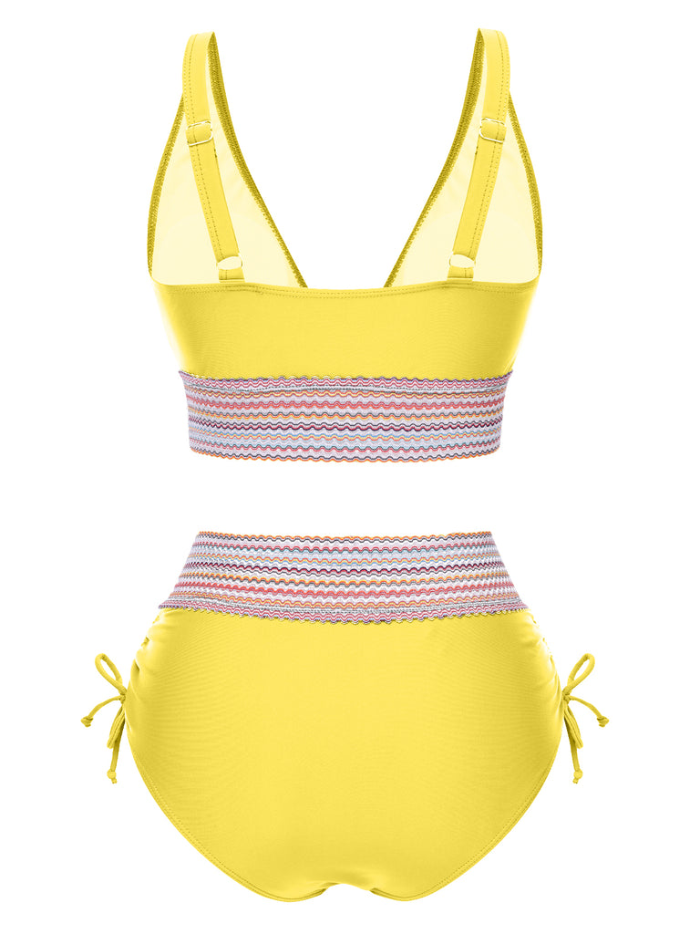 1970s VNeck Patchwork HighWaist Bikini | 1970s | vintage swimsuit, retro beachwear