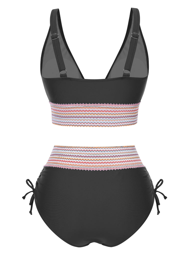 1970s VNeck Patchwork HighWaist Bikini | 1970s | vintage swimsuit, retro beachwear