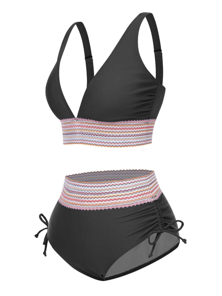 She's wearing 1970s V-Neck Patchwork High-Waist Bikini and the whole beach remembers the 1970s