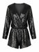 1970s V-Neck Sequin Long Sleeve Romper - vintage jumpsuit, retro fashion