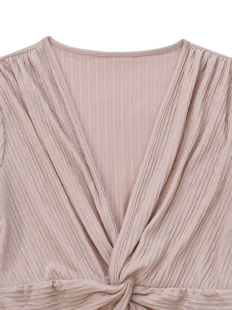 1970s V-Neck Solid Twist Long Sleeve Jumpsuit - vintage jumpsuit, retro fashion