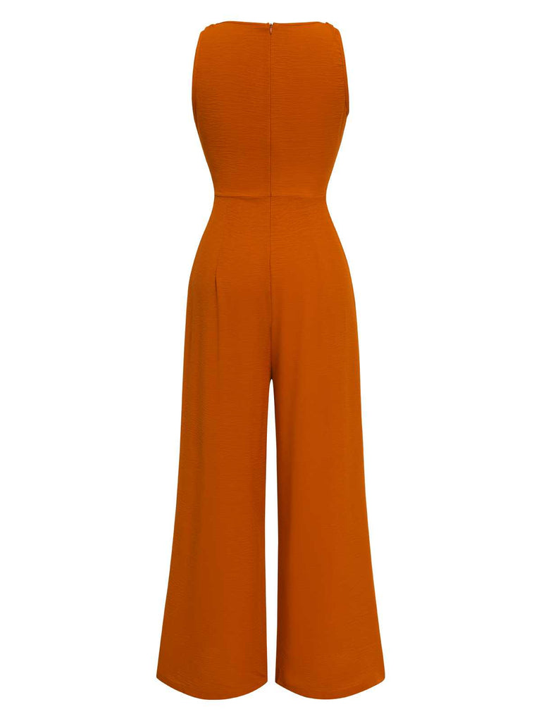 1970s V-Neck Tie-Front Solid Jumpsuit: timeless 1970s elegance she makes her own
