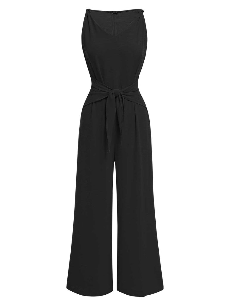 1970s V-Neck Tie-Front Solid Jumpsuit — 1970s vintage charm for her modern wardrobe