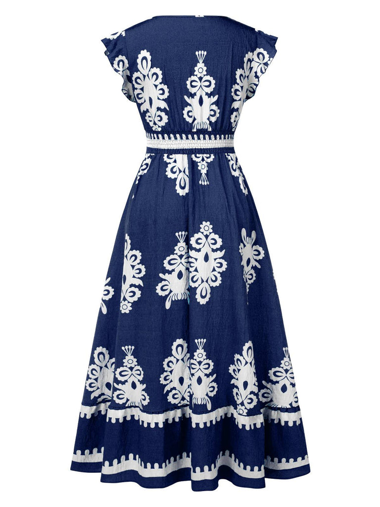 1970s V-Neck Tribal Pattern Bohemian Dress, vintage dress, retro fashion - perfect for women who love vintage and retro fashion