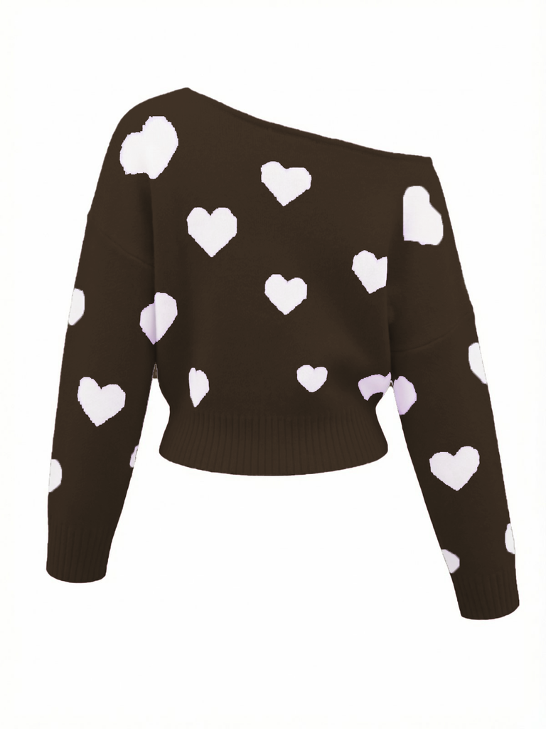 1970s Valentine Heart Asymmetrical Shoulder Pullover Sweater - vintage fashion, retro style