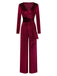 1970s Velvet Deep V-Neck Long Sleeve Jumpsuit - vintage jumpsuit, retro fashion