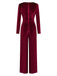 1970s Velvet Deep V-Neck Long Sleeve Jumpsuit - vintage jumpsuit, retro fashion