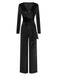 1970s Velvet Deep V-Neck Long Sleeve Jumpsuit - vintage jumpsuit, retro fashion