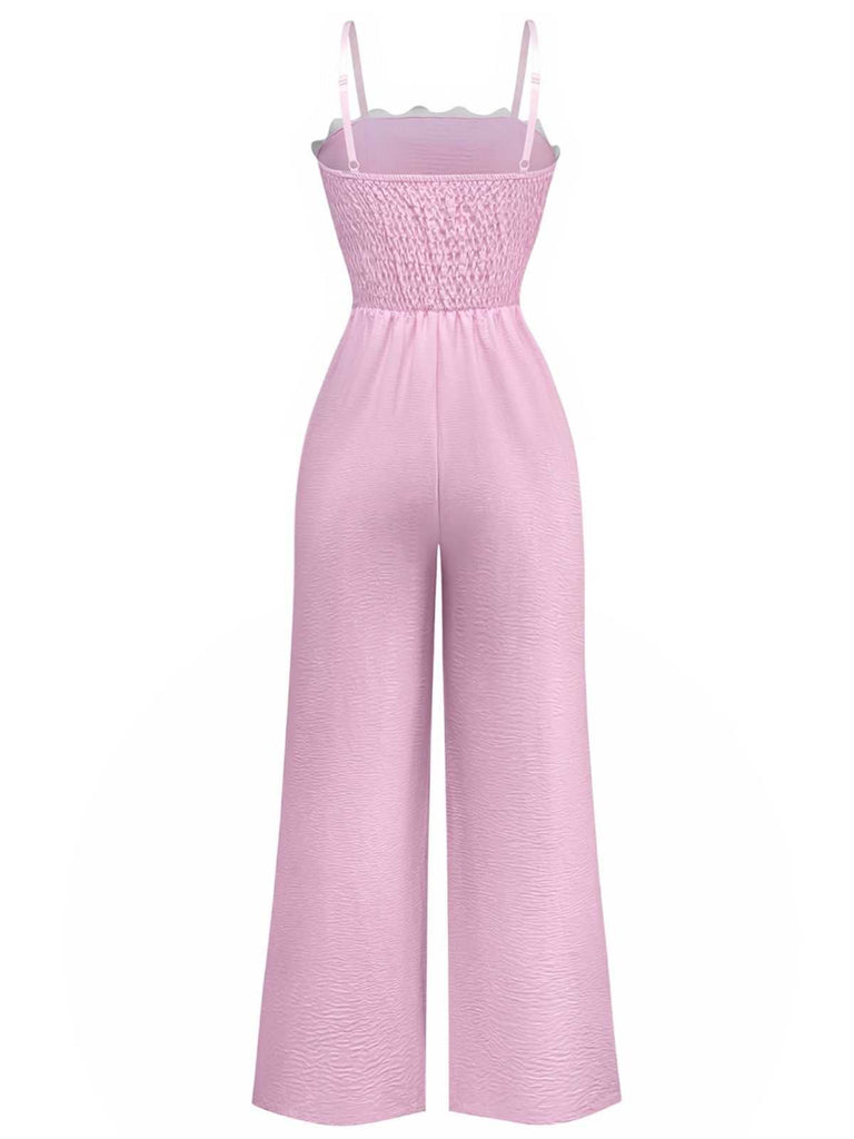 1970s Wave-Trim Spaghetti Strap Wide Leg Jumpsuit - vintage jumpsuit, retro fashion