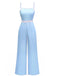 1970s Wave-Trim Spaghetti Strap Wide Leg Jumpsuit - vintage jumpsuit, retro fashion