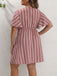 [Plus Size] 1970s Wrap V-Neck Striped Flutter Sleeve Dress - vintage dress, retro fashion for vintage lovers