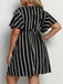 [Plus Size] 1970s Wrap V-Neck Striped Flutter Sleeve Dress - vintage dress, retro fashion for vintage lovers