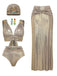 5PCS Gold 1980s Bejeweled Metallic Egyptian-Inspired Bikini Set - vintage fashion, retro style, elegant red