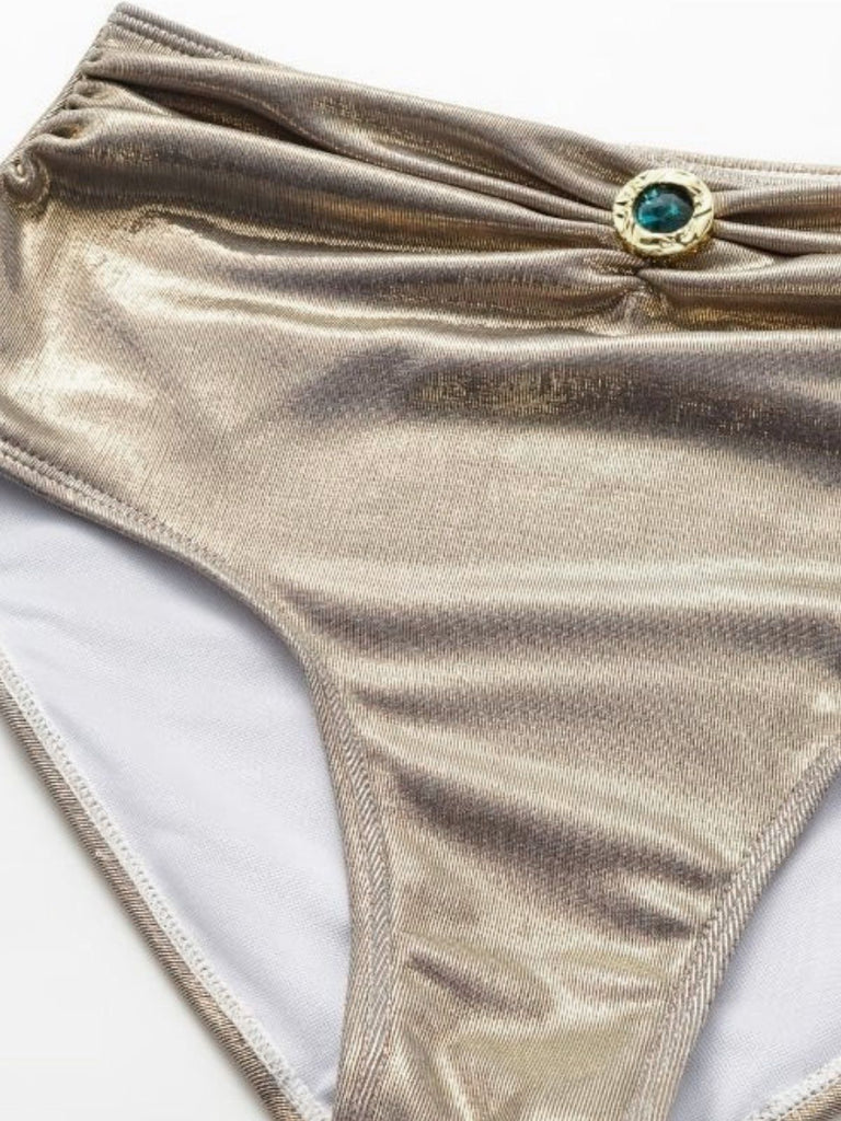 5PCS Gold 1980s Bejeweled Metallic Egyptian-Inspired Bikini Set - vintage fashion, retro style, elegant red
