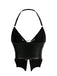 Black 1980s Gothic Cross Drawstring Chain Halter Corset - vintage fashion, retro style, classic black