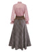 2PCS 1980s Chiffon Ruffled High-Neck Blouse &  Lace-Up Plaid Skirt - vintage skirt, retro style