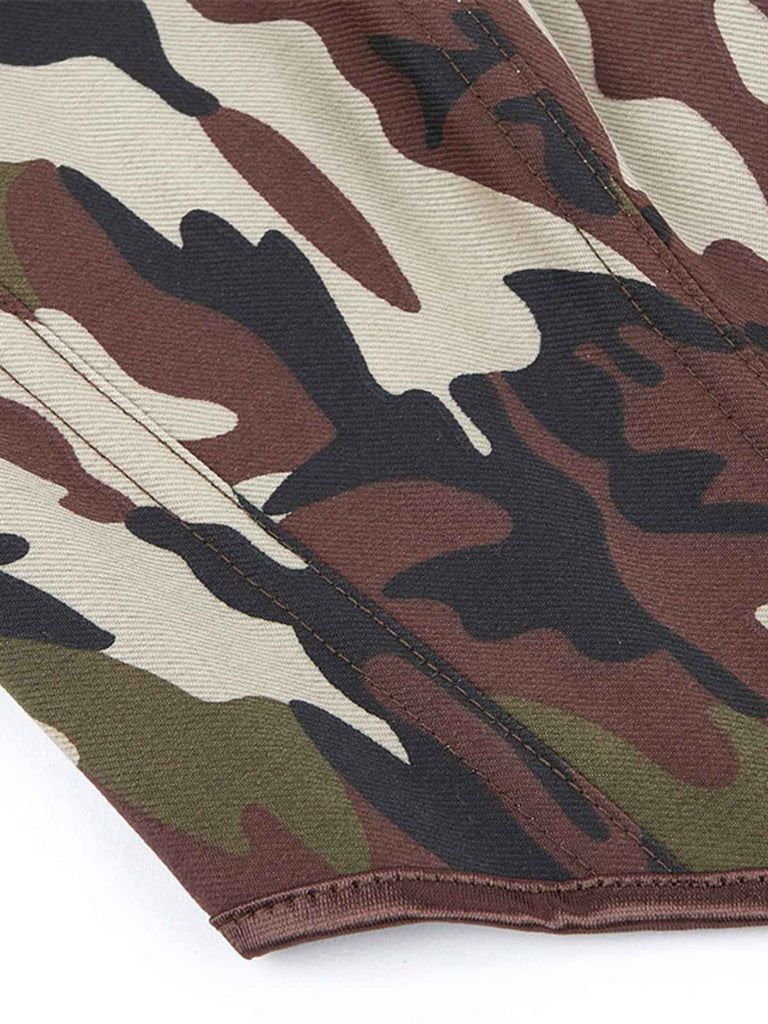 1980s Camouflage Lace Up Buckled Corset Top - vintage fashion, retro style