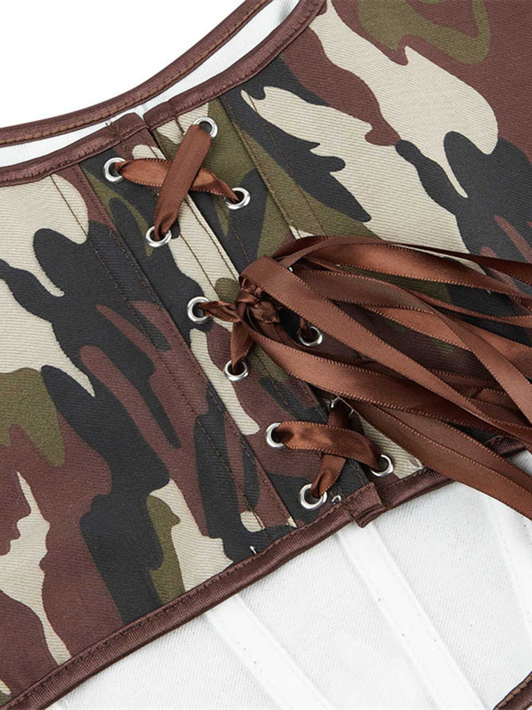 1980s Camouflage Lace Up Buckled Corset Top - vintage fashion, retro style
