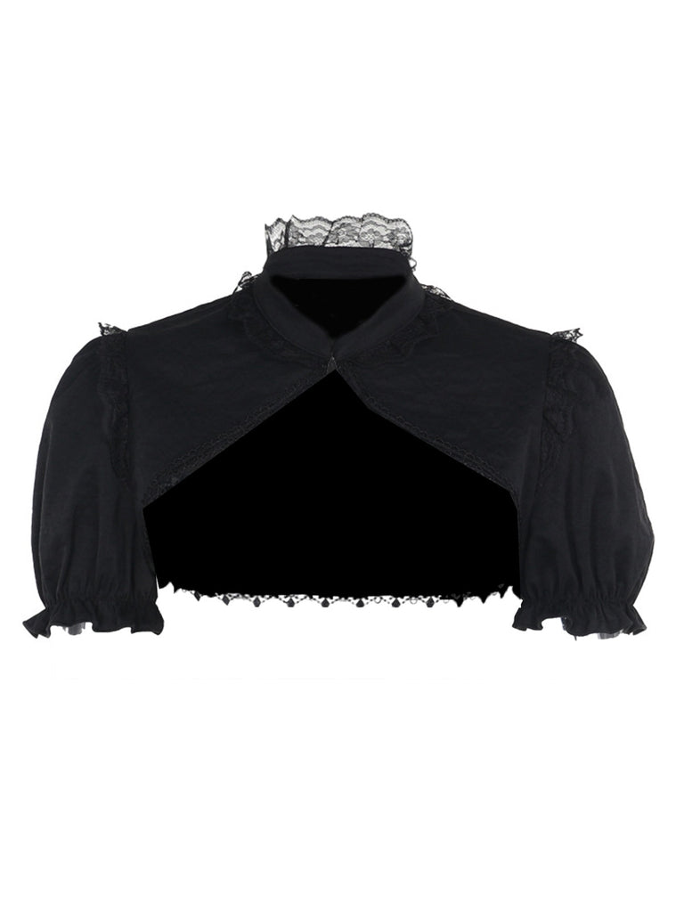 Black 1980s Solid Gothic Puff Sleeves Short Cape Cardigan - vintage fashion, retro style, classic black