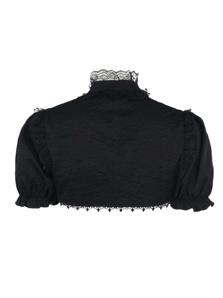 Black 1980s Solid Gothic Puff Sleeves Short Cape Cardigan - vintage fashion, retro style, classic black
