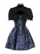 2PCS Black & Blue 1980s Gothic Cape Cardigan & Floral Embroidered Dress - vintage dress, retro fashion, classic black