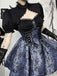 2PCS Black & Blue 1980s Gothic Cape Cardigan & Floral Embroidered Dress - vintage dress, retro fashion, classic black