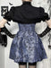 2PCS Black & Blue 1980s Gothic Cape Cardigan & Floral Embroidered Dress - vintage dress, retro fashion, classic black