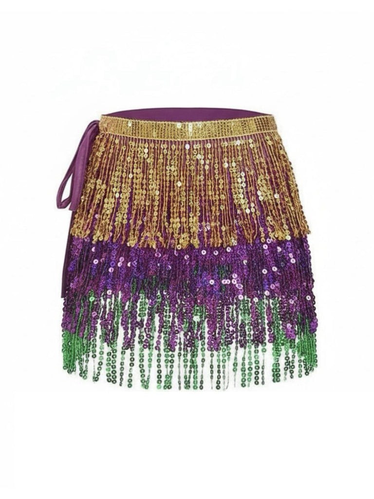 1980s Carnival Sequin Fringe Mini Skirt - vintage skirt, retro style