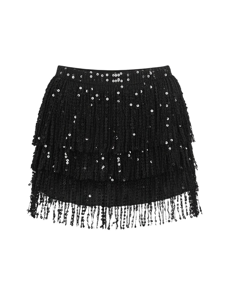 1980s Carnival Sequin Fringe Mini Skirt - vintage skirt, retro style