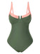 This 1980s Colorblock Strap High-Leg One-Piece Swimsuit carries 1980s vacation dreams in every stitch