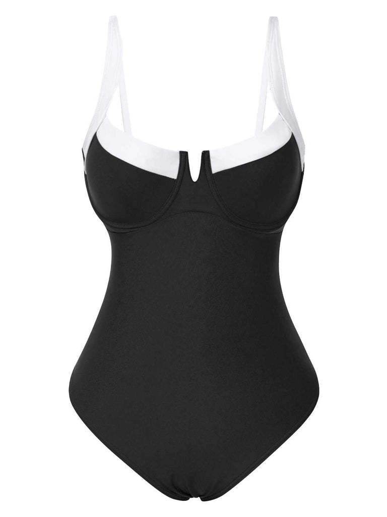 She's wearing 1980s Colorblock Strap High-Leg One-Piece Swimsuit and the whole beach remembers the 1980s