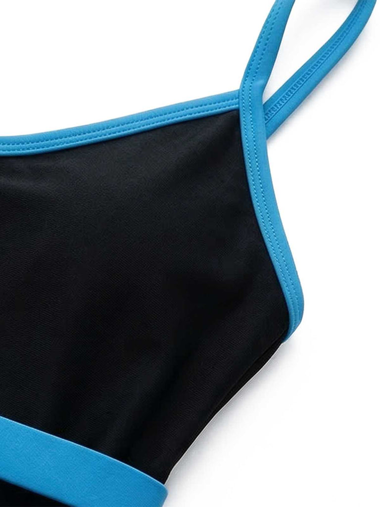 1980s Contrast Belted One-Piece Swimsuit - vintage swimwear, retro swimsuit, pin-up style for vintage lovers