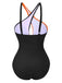 1980s Contrast Cross Strap Ring-Tie One-Piece Swimsuit — 1980s poolside glamour meets sun-drenched confidence