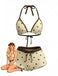 Cream Yellow 1980s Polka Dot Halter Bikini Top & Shorts - vintage fashion, retro style