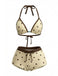 Cream Yellow 1980s Polka Dot Halter Bikini Top & Shorts - vintage fashion, retro style
