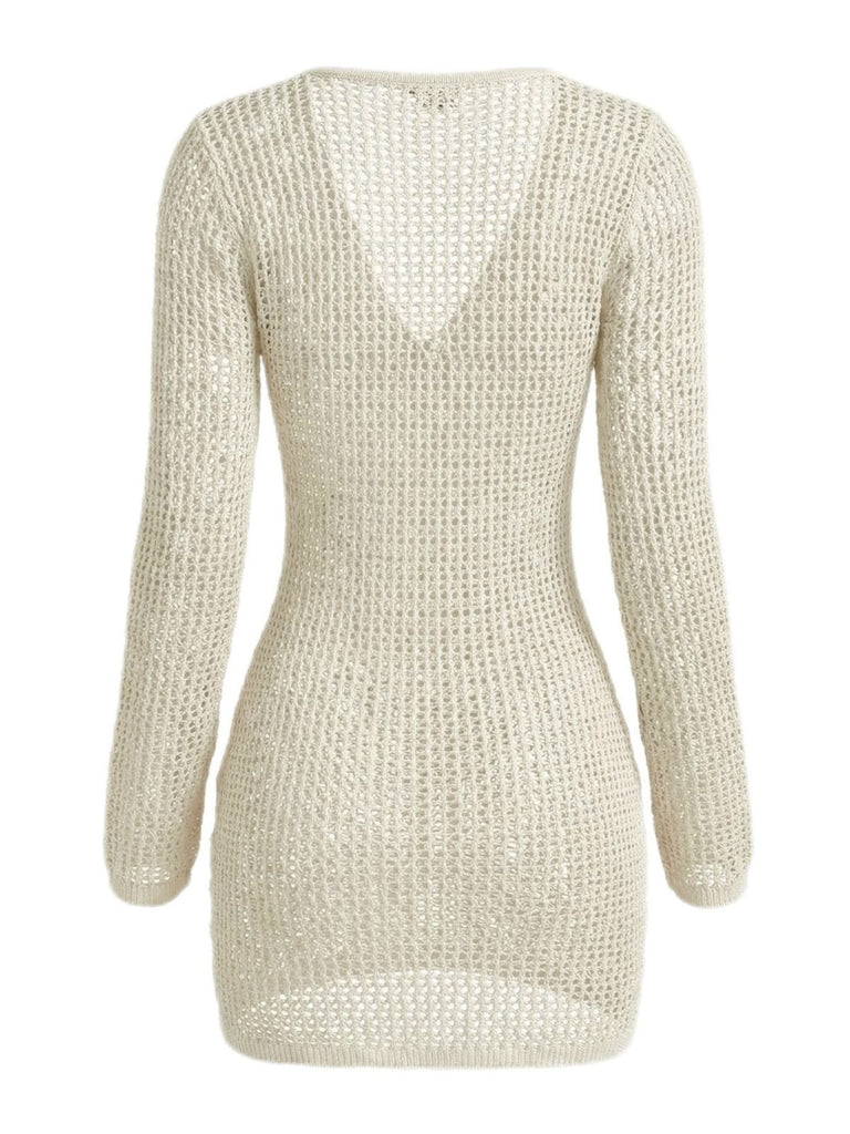 1980s Crochet Knit Cutout Ring Long Sleeve Cover-Up - vintage fashion, retro style