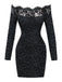Black 1980s Lace Off-Shoulder Metallic Silver Splash Bodycon Dress - vintage dress, retro fashion, classic black