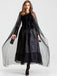 Black 1980s Halloween Mesh Patchwork Dress With Cape - vintage dress, retro fashion, classic black