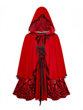 Red 1980s Velvet Lace Sequined Strapless Dress & Cape - vintage dress, retro fashion, elegant red
