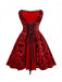 Red 1980s Velvet Lace Sequined Strapless Dress & Cape - vintage dress, retro fashion, elegant red