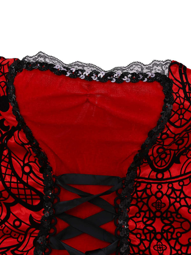 Red 1980s Velvet Lace Sequined Strapless Dress & Cape - vintage dress, retro fashion, elegant red