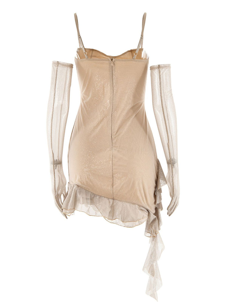 1980s Glitter Ruffled Spaghetti Strap Bodycon Dress - vintage dress, retro fashion