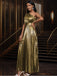 Gold 1980s Metallic One-Shoulder Pleated Party Dress - vintage dress, retro fashion, glamorous gold