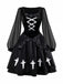 1980s Gothic Cross Velvet 3D Roses Dress With Headband - vintage dress, retro fashion